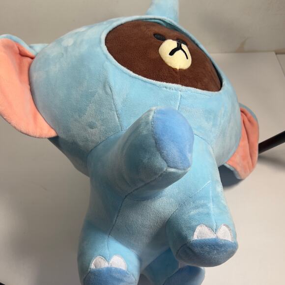 Line Friends Jungle Brown Bear in Blue Elephant Costume Plush Stuffed Animal 14" - Picture 4 of 16
